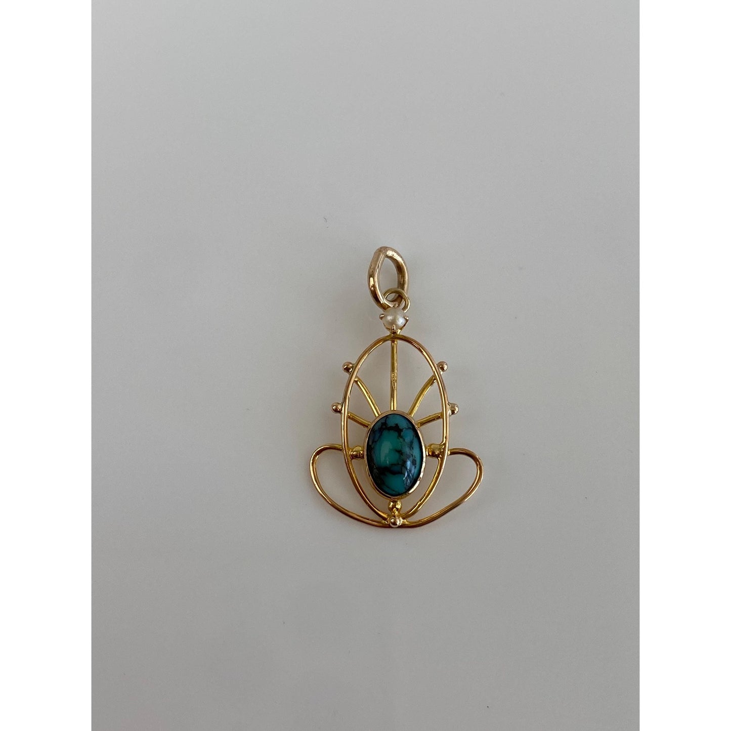 Vintage Solid 10k Yellow Gold Turquoise Seed Pearl Stick Pin Conversion Charm