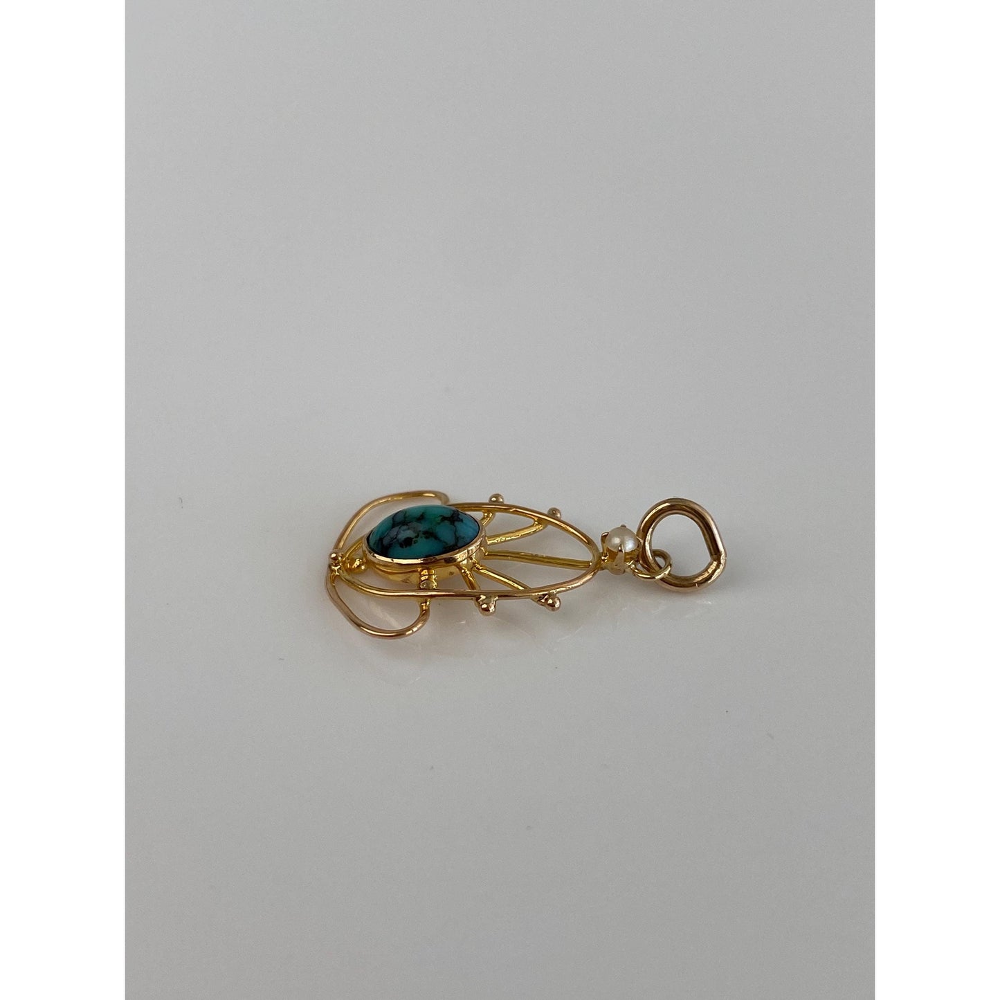 Vintage Solid 10k Yellow Gold Turquoise Seed Pearl Stick Pin Conversion Charm
