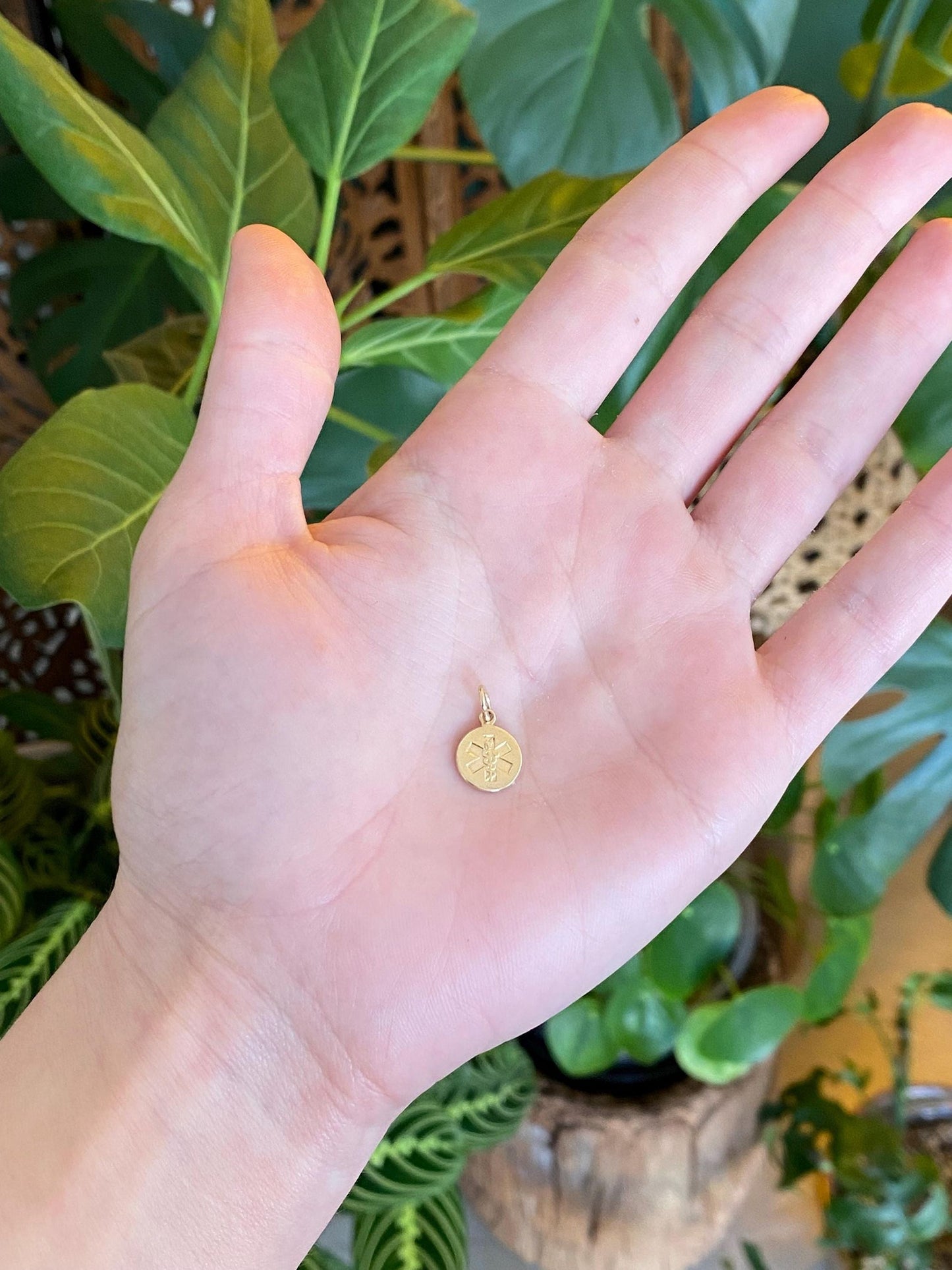 Vintage Solid 14k Yellow Gold Medical Rod of Asclepius Charm