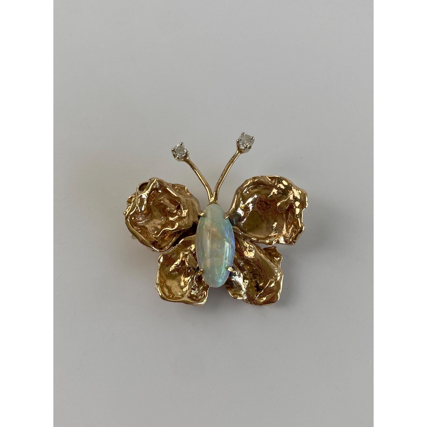 Vintage Solid 14k Yellow Gold Diamond Opal Butterfly Slide Charm