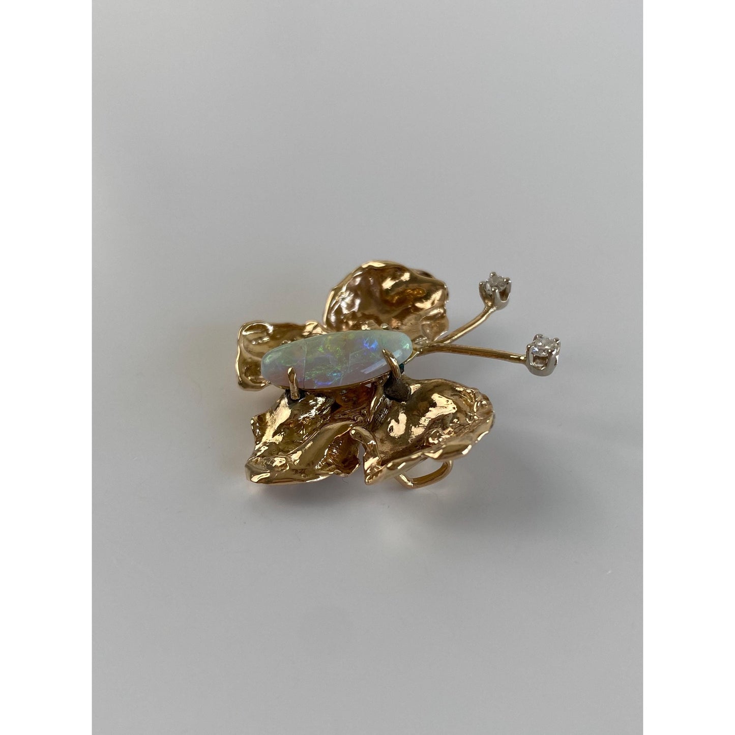 Vintage Solid 14k Yellow Gold Diamond Opal Butterfly Slide Charm