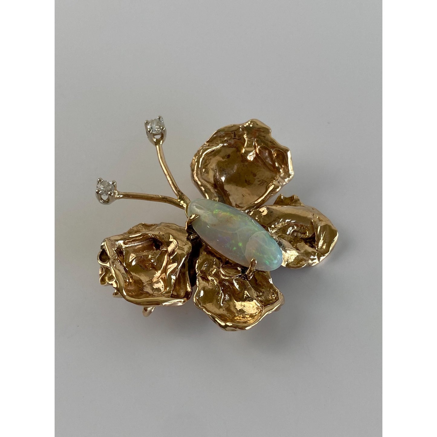 Vintage Solid 14k Yellow Gold Diamond Opal Butterfly Slide Charm