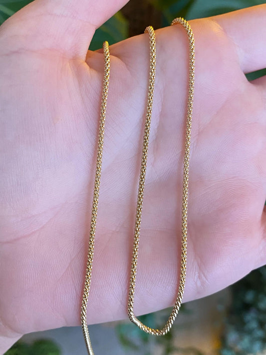 Vintage 18k Yellow Gold Slim Popcorn Chain Necklace - 22 inches