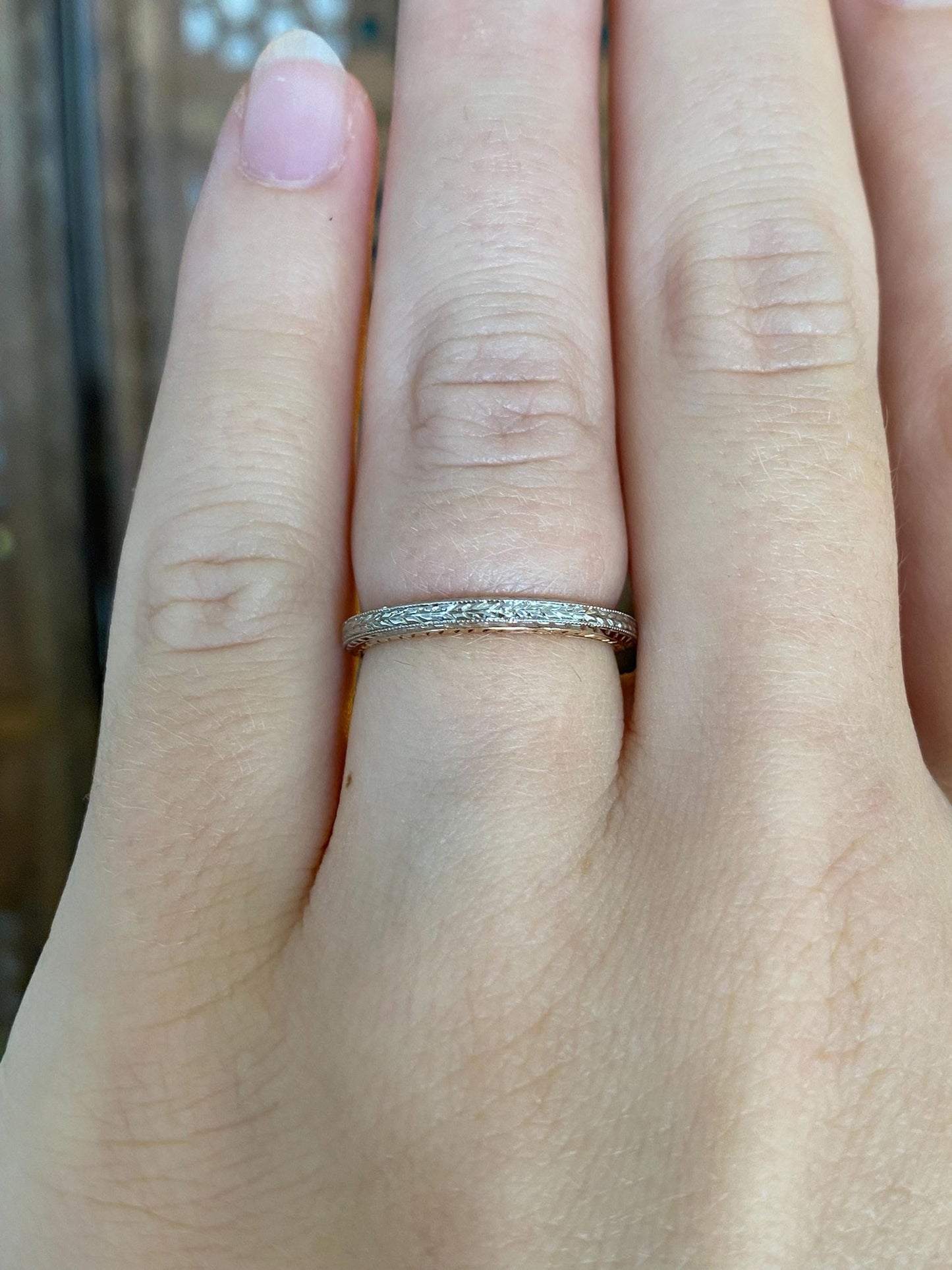Vintage Solid 14k White & Yellow Gold Designed Ring Band - Size 5.25
