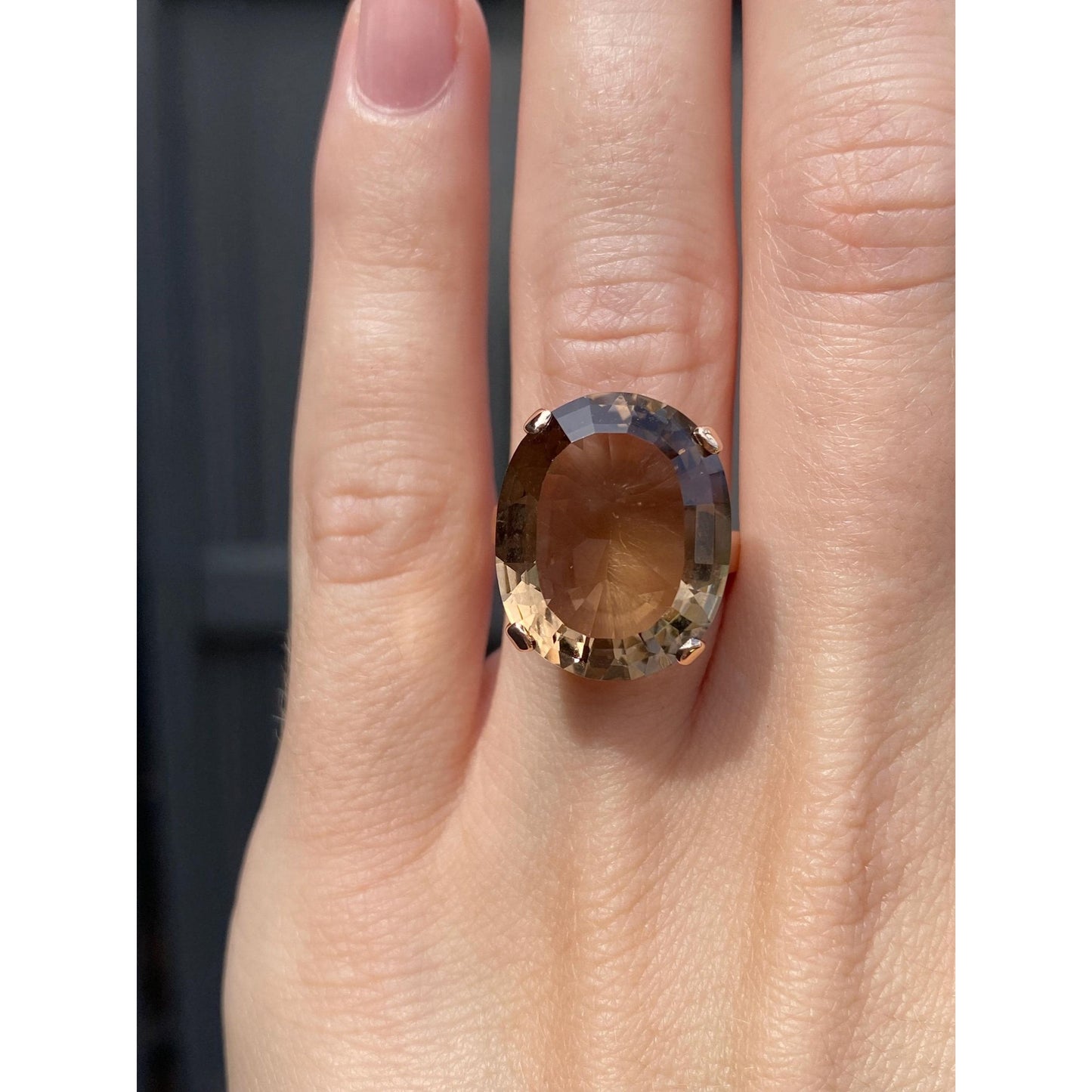 Vintage Solid 14k Rosey Gold Smokey Quartz Ring - Size 6.25