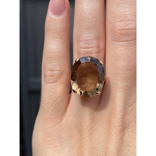 Vintage Solid 14k Rosey Gold Smokey Quartz Ring - Size 6.25