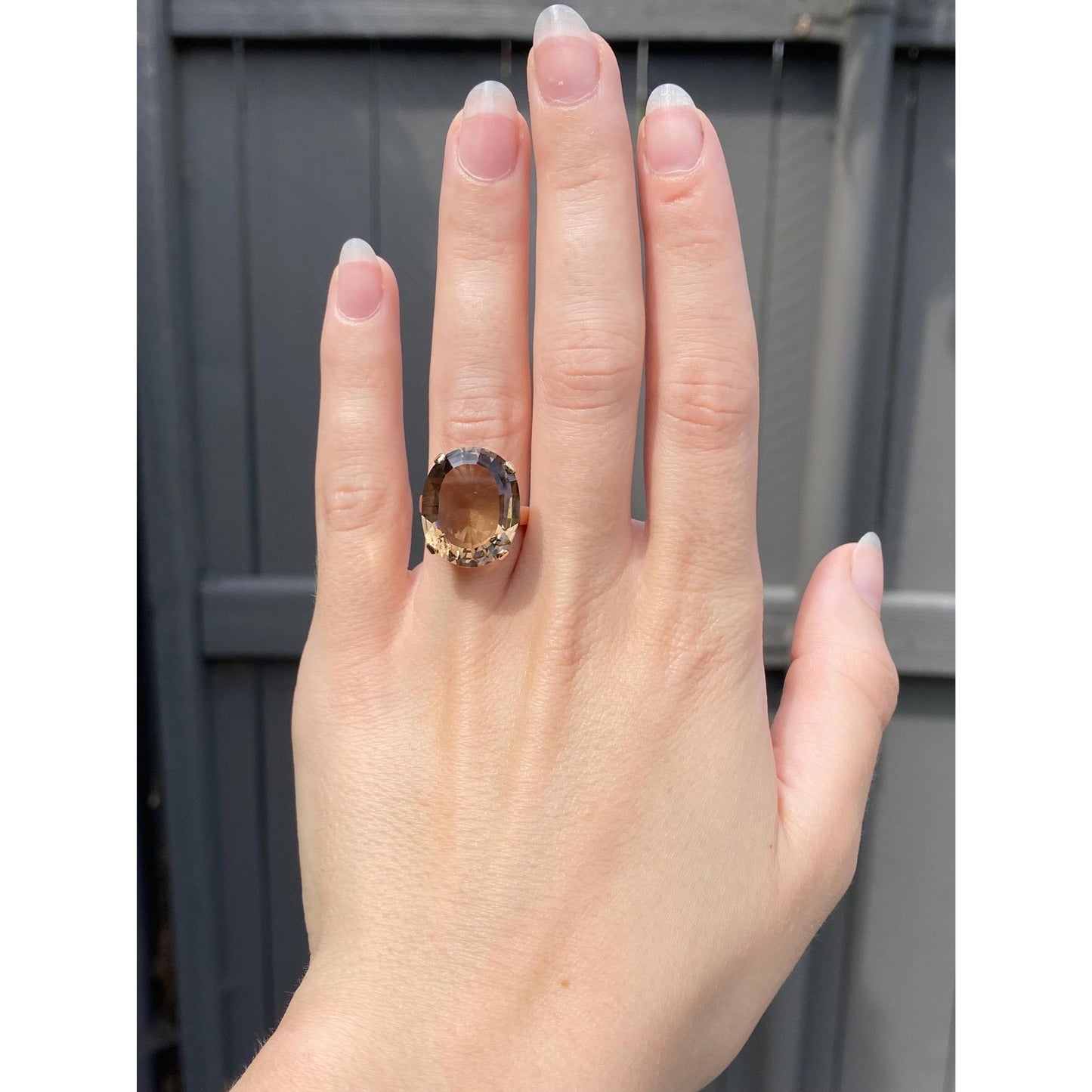 Vintage Solid 14k Rosey Gold Smokey Quartz Ring - Size 6.25