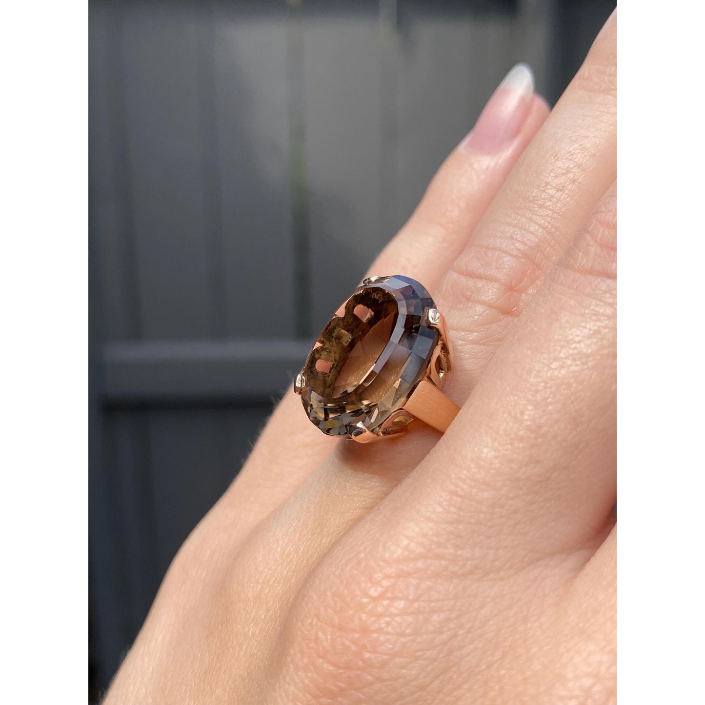 Vintage Solid 14k Rosey Gold Smokey Quartz Ring - Size 6.25