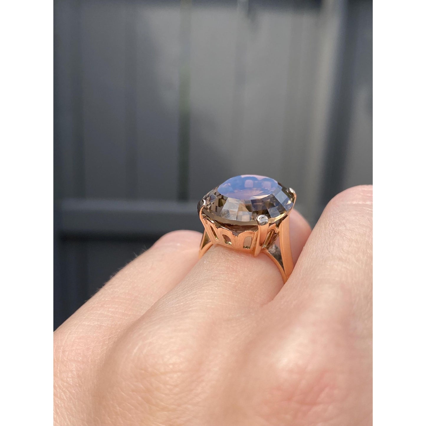 Vintage Solid 14k Rosey Gold Smokey Quartz Ring - Size 6.25