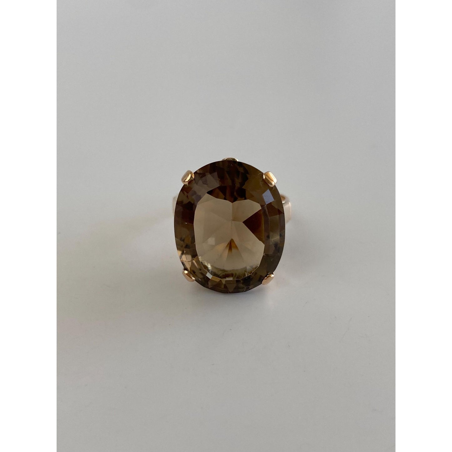 Vintage Solid 14k Rosey Gold Smokey Quartz Ring - Size 6.25