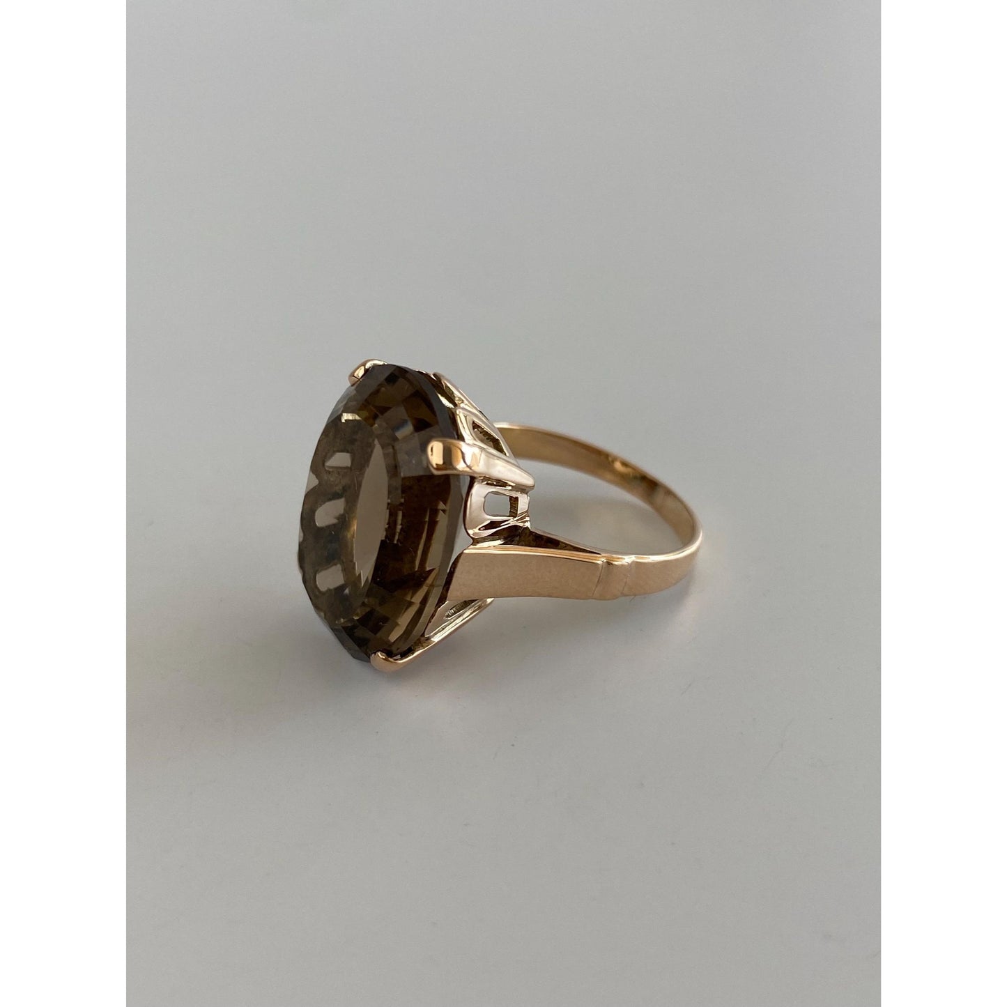 Vintage Solid 14k Rosey Gold Smokey Quartz Ring - Size 6.25
