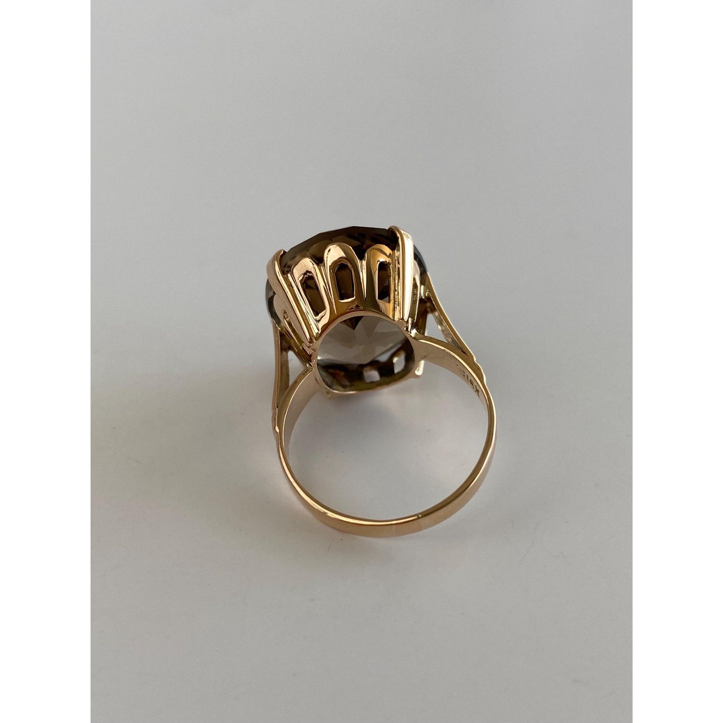 Vintage Solid 14k Rosey Gold Smokey Quartz Ring - Size 6.25