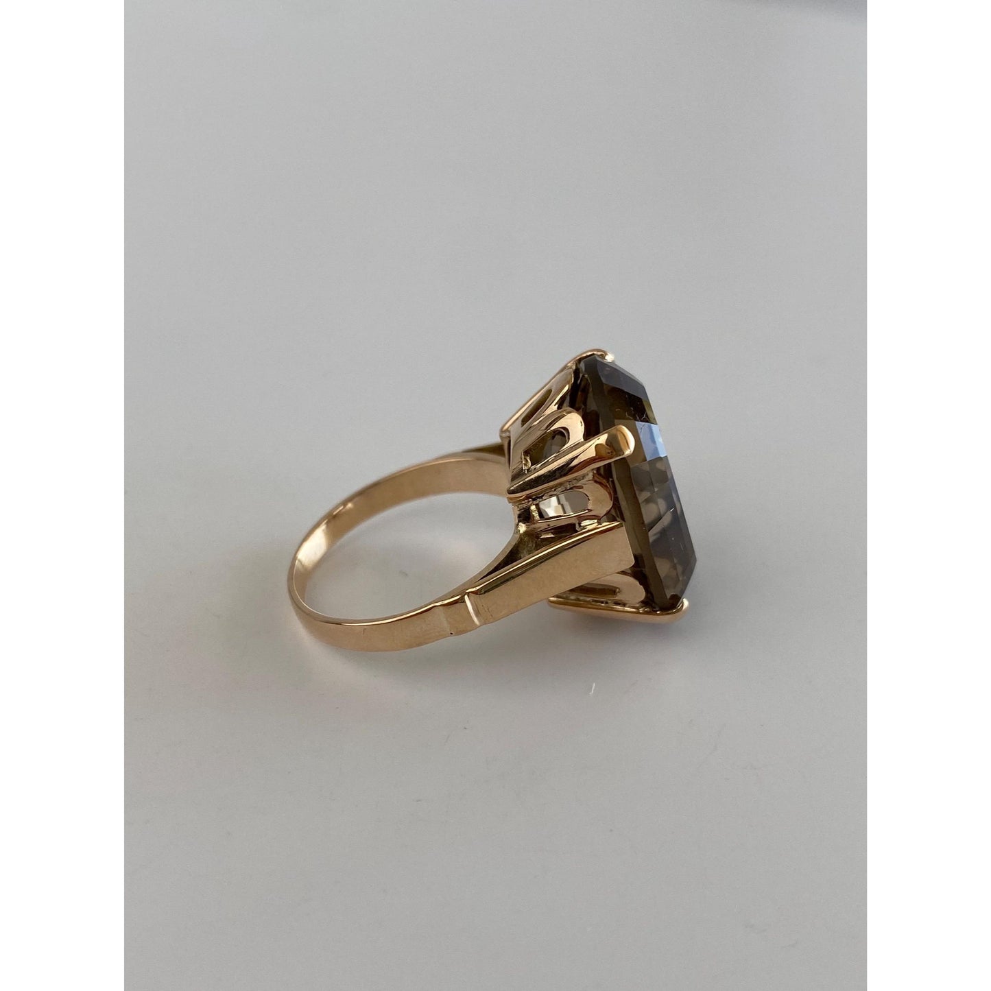 Vintage Solid 14k Rosey Gold Smokey Quartz Ring - Size 6.25
