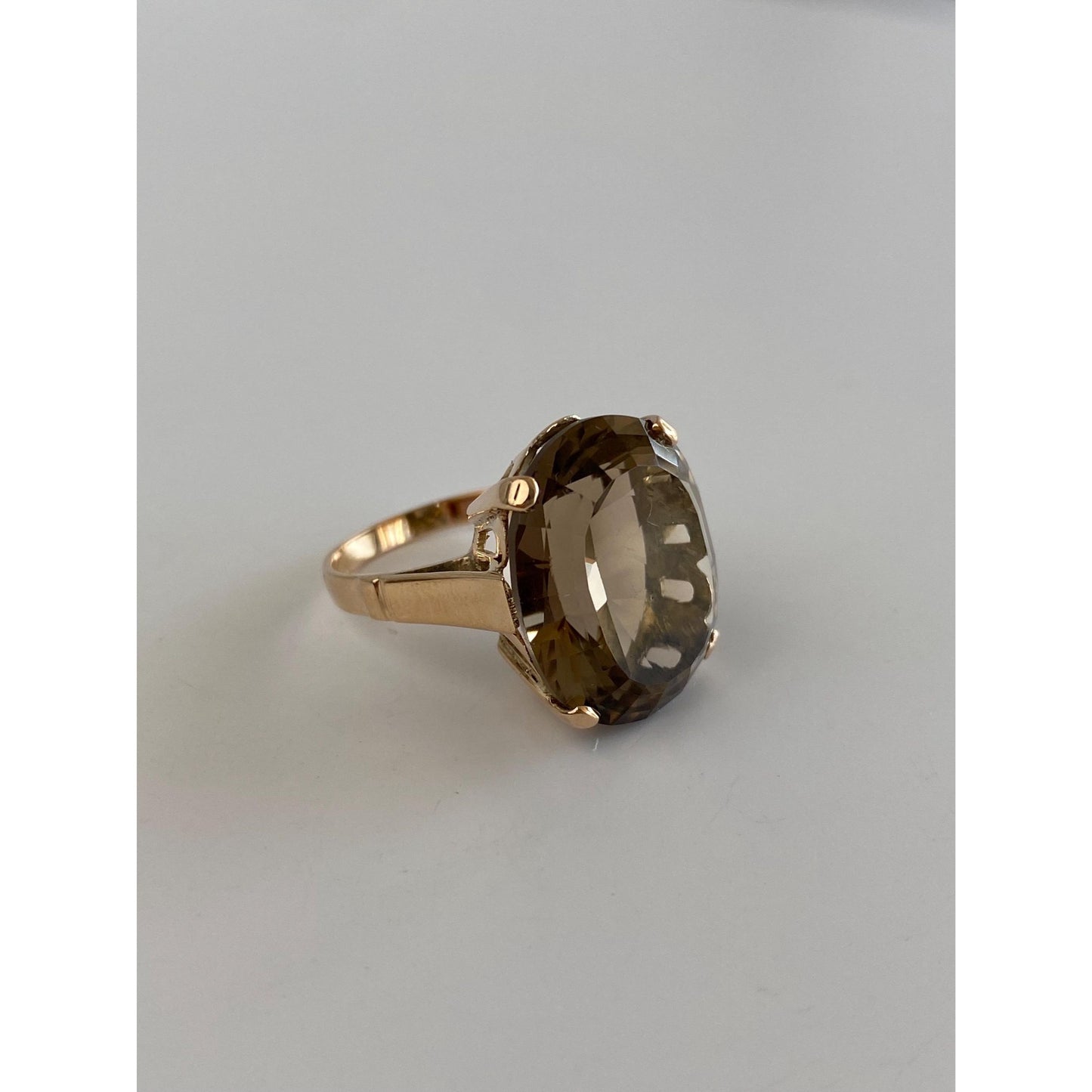 Vintage Solid 14k Rosey Gold Smokey Quartz Ring - Size 6.25