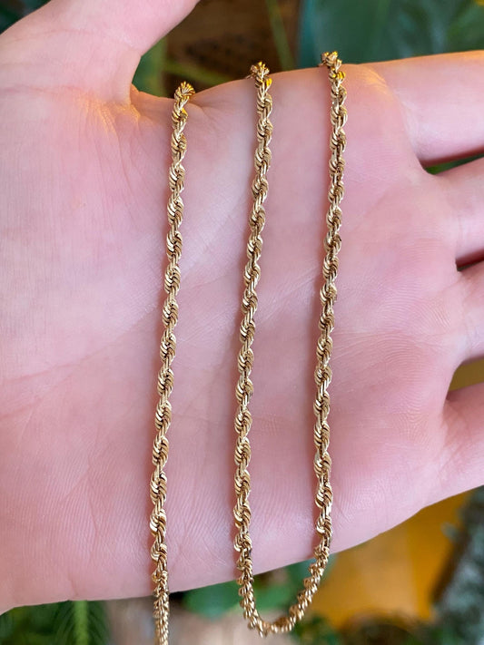 Vintage Solid 14k Yellow Gold Rope Chain Necklace - 20.5 inches
