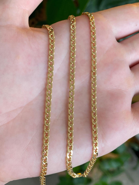 Vintage Solid 18k Yellow Gold Fancy Flat Curb Chain Necklace - 15.5 inches