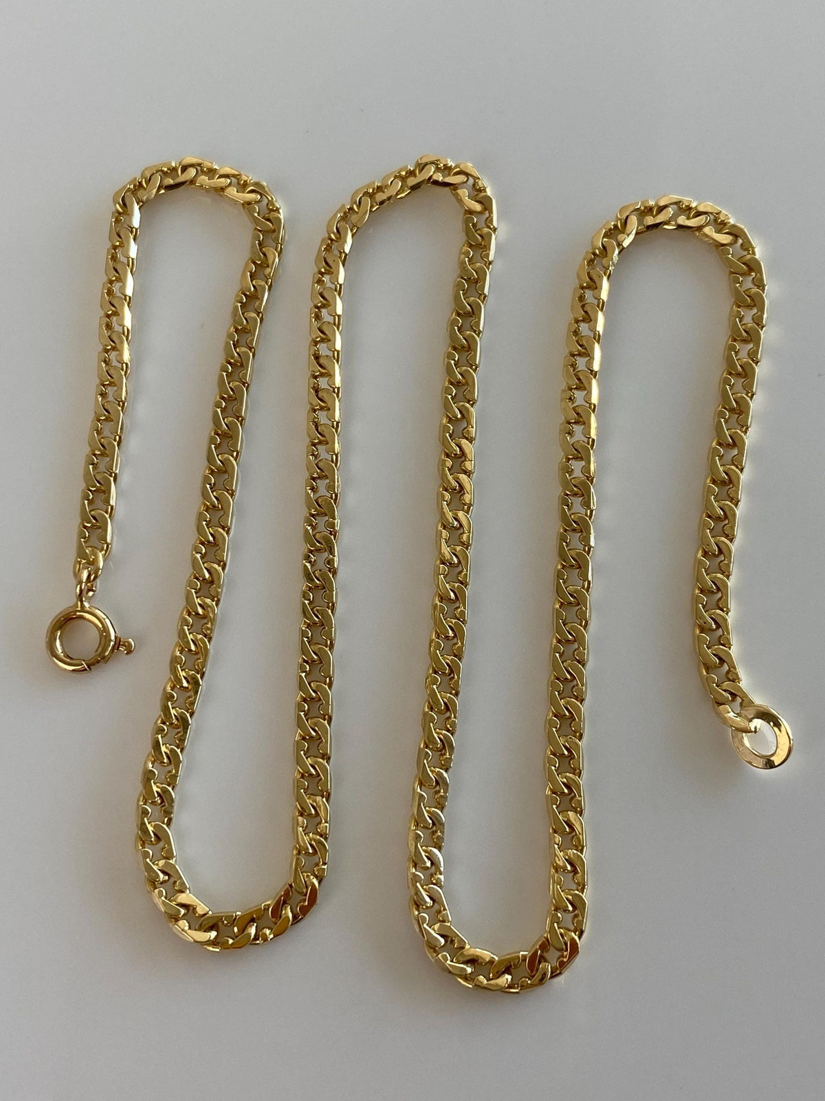 Vintage Solid 18k Yellow Gold Fancy Flat Curb Chain Necklace - 15.5 inches
