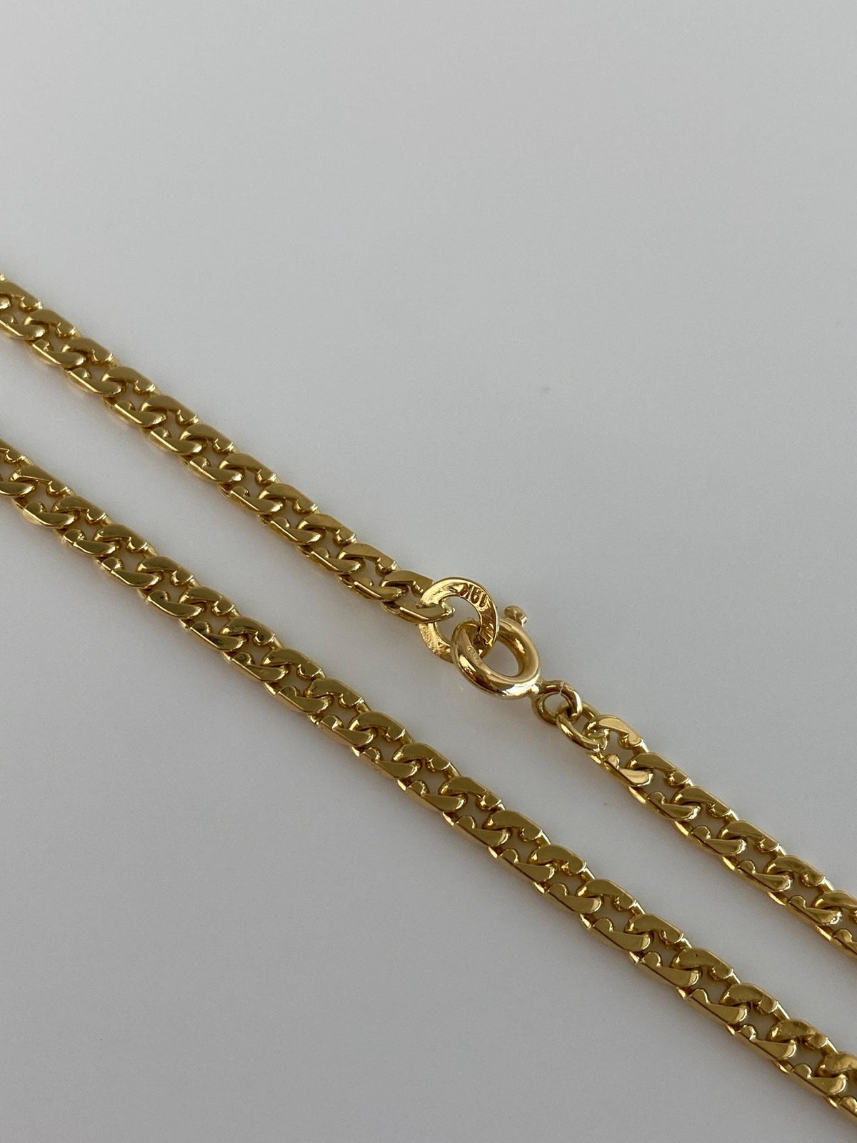Vintage Solid 18k Yellow Gold Fancy Flat Curb Chain Necklace - 15.5 inches