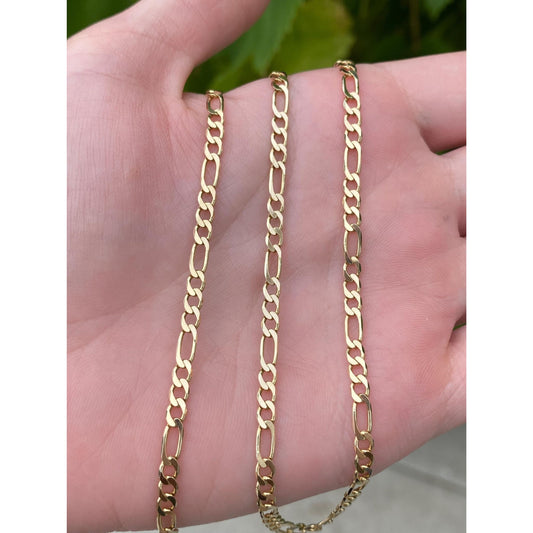 Vintage Solid 14k Yellow Gold Figaro Chain Necklace - 22 inches