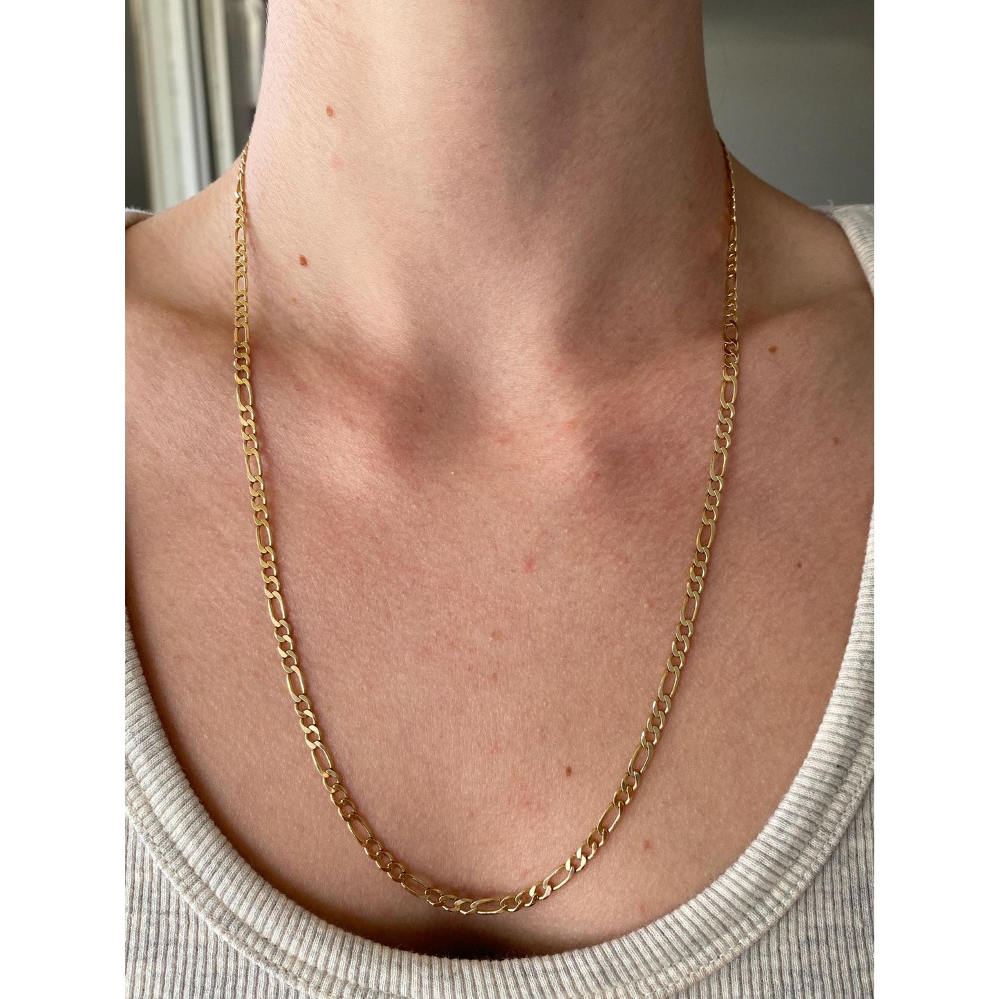 Vintage Solid 14k Yellow Gold Figaro Chain Necklace - 22 inches