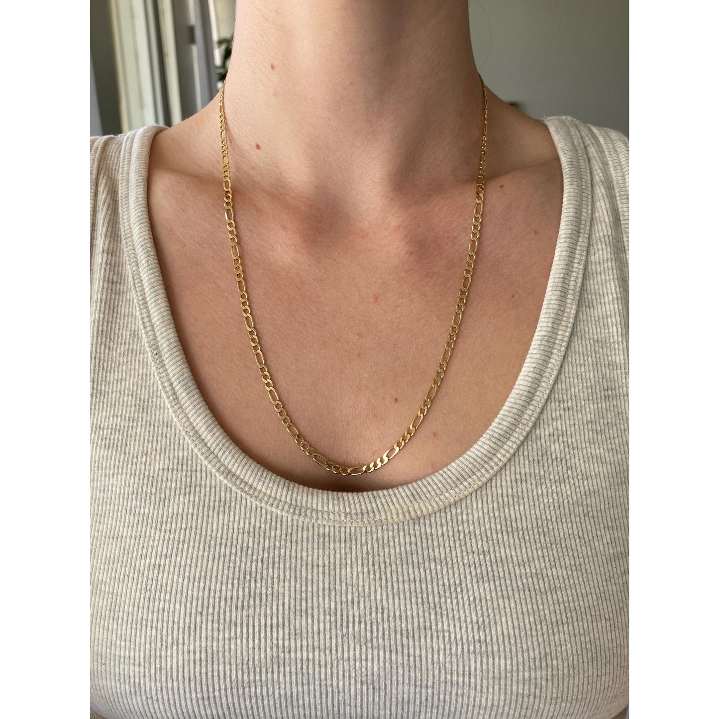 Vintage Solid 14k Yellow Gold Figaro Chain Necklace - 22 inches
