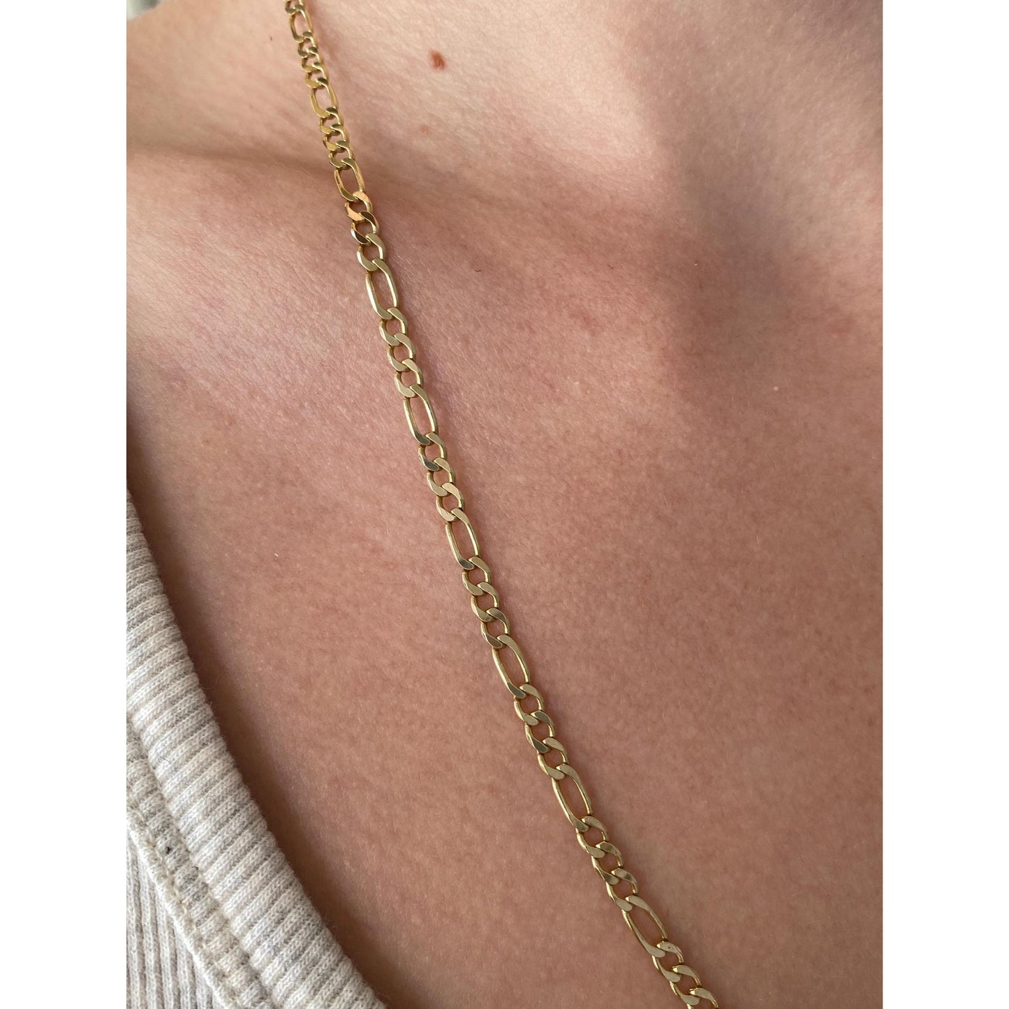 Vintage Solid 14k Yellow Gold Figaro Chain Necklace - 22 inches