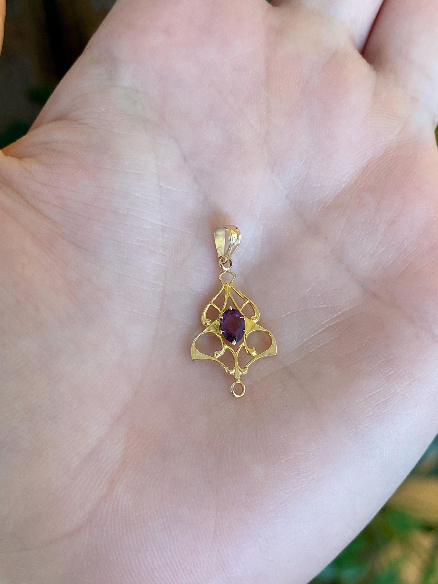 Vintage Solid 10k Yellow Gold Purple Cubic Zirconia Charm