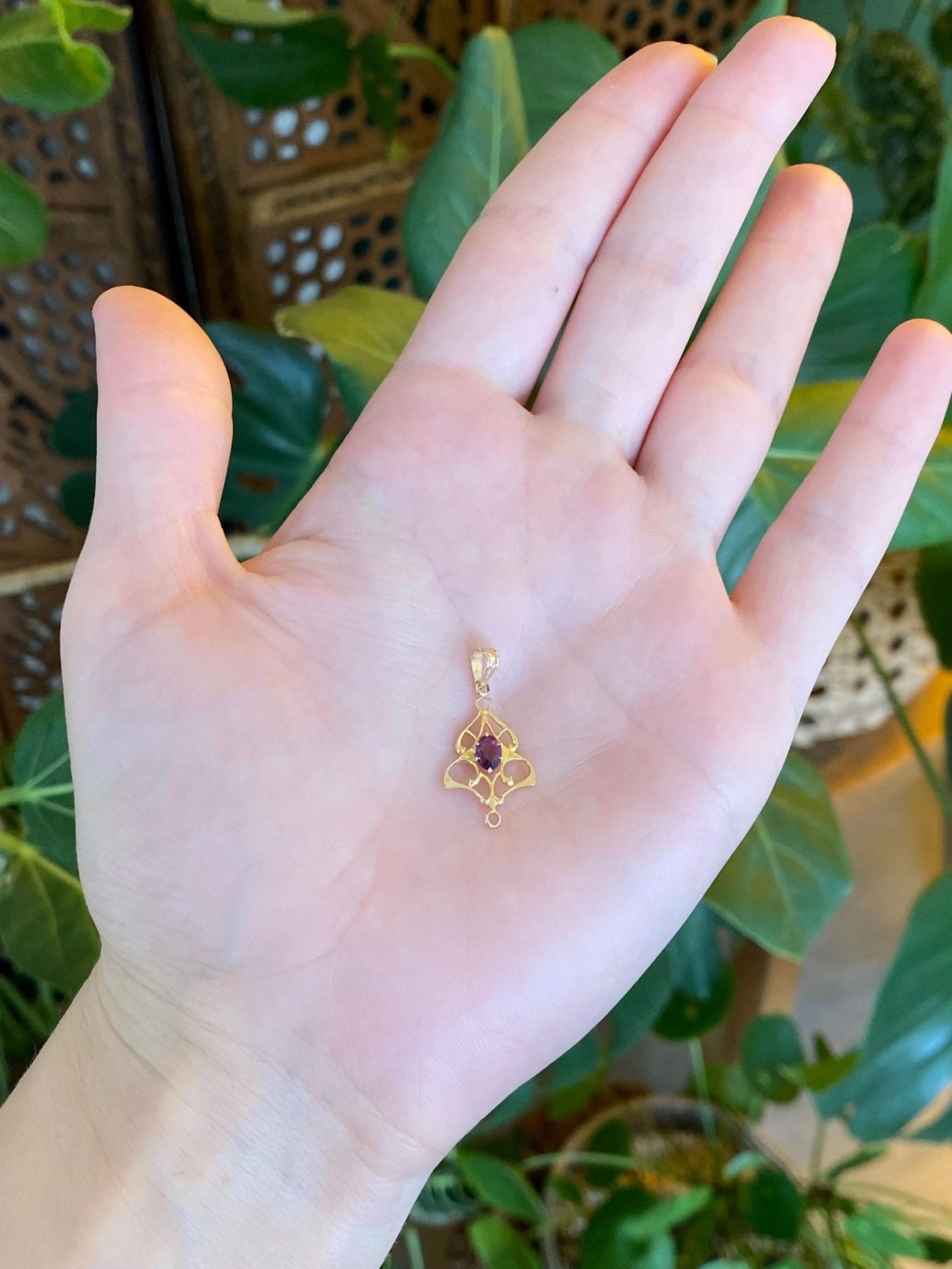Vintage Solid 10k Yellow Gold Purple Cubic Zirconia Charm