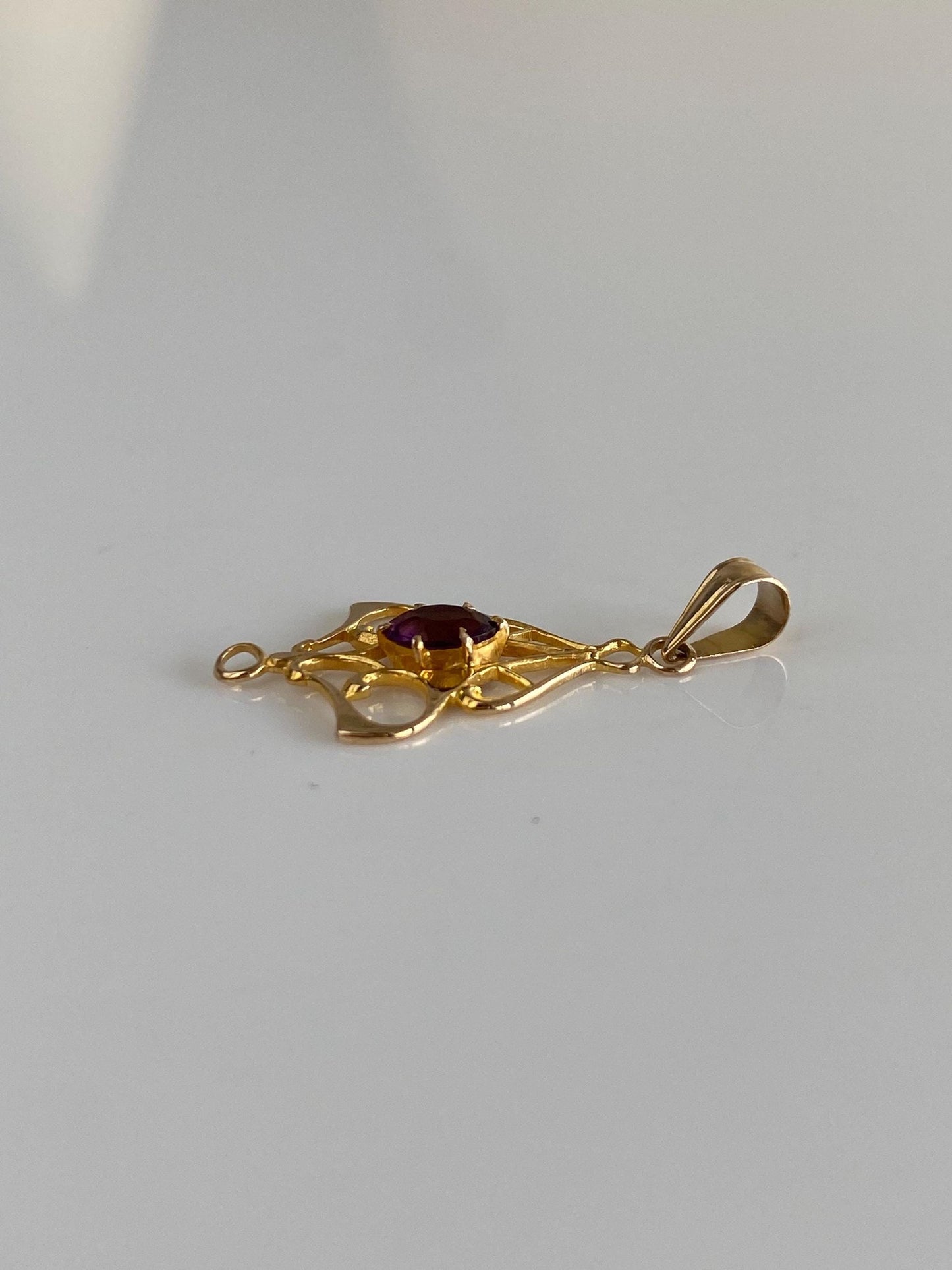 Vintage Solid 10k Yellow Gold Purple Cubic Zirconia Charm