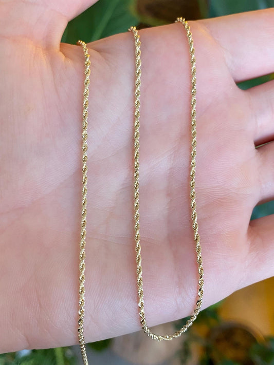 Vintage 14k Yellow Gold Slim Rope Chain Necklace - 21.5 inches