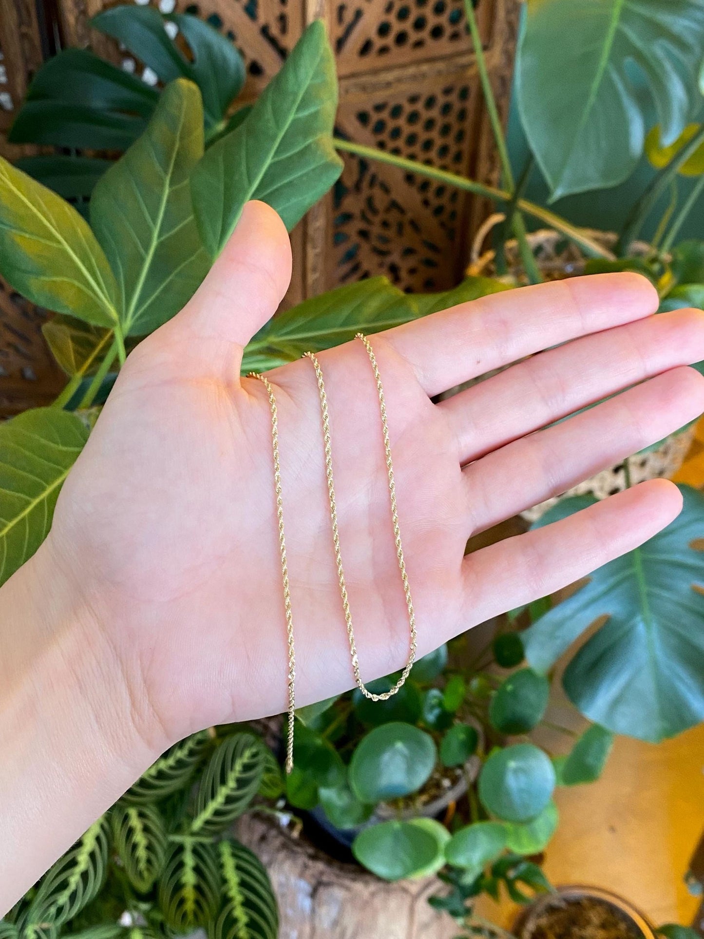 Vintage 14k Yellow Gold Slim Rope Chain Necklace - 21.5 inches