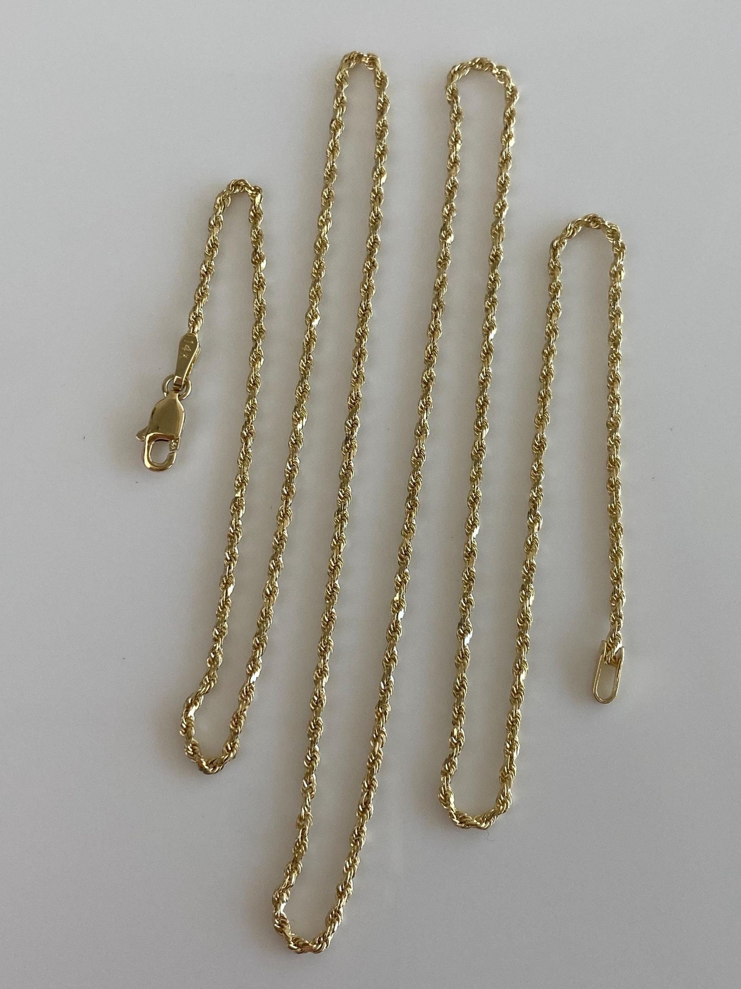 Vintage 14k Yellow Gold Slim Rope Chain Necklace - 21.5 inches