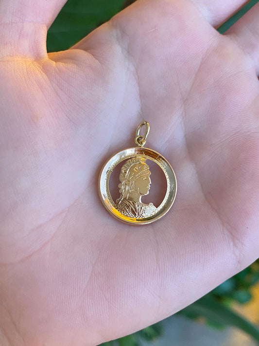 Vintage Solid 18k Yellow Gold Open Work Roman Warrior Charm