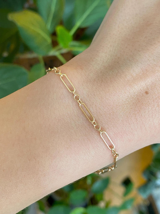 Vintage Solid 14k Yellow Gold Trombone Albert Link Bracelet - 7.25 inches