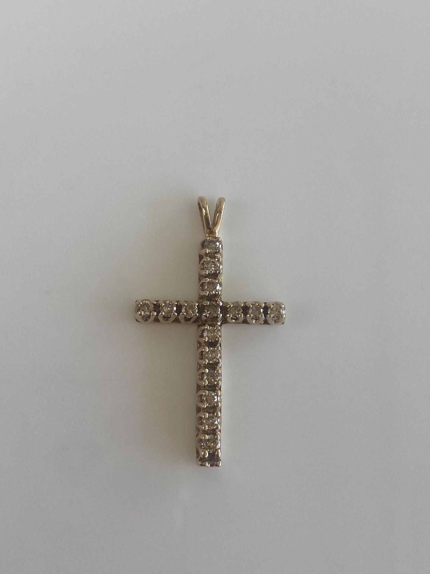 Vintage Solid 10k Yellow Gold Champagne Diamond Cross Charm