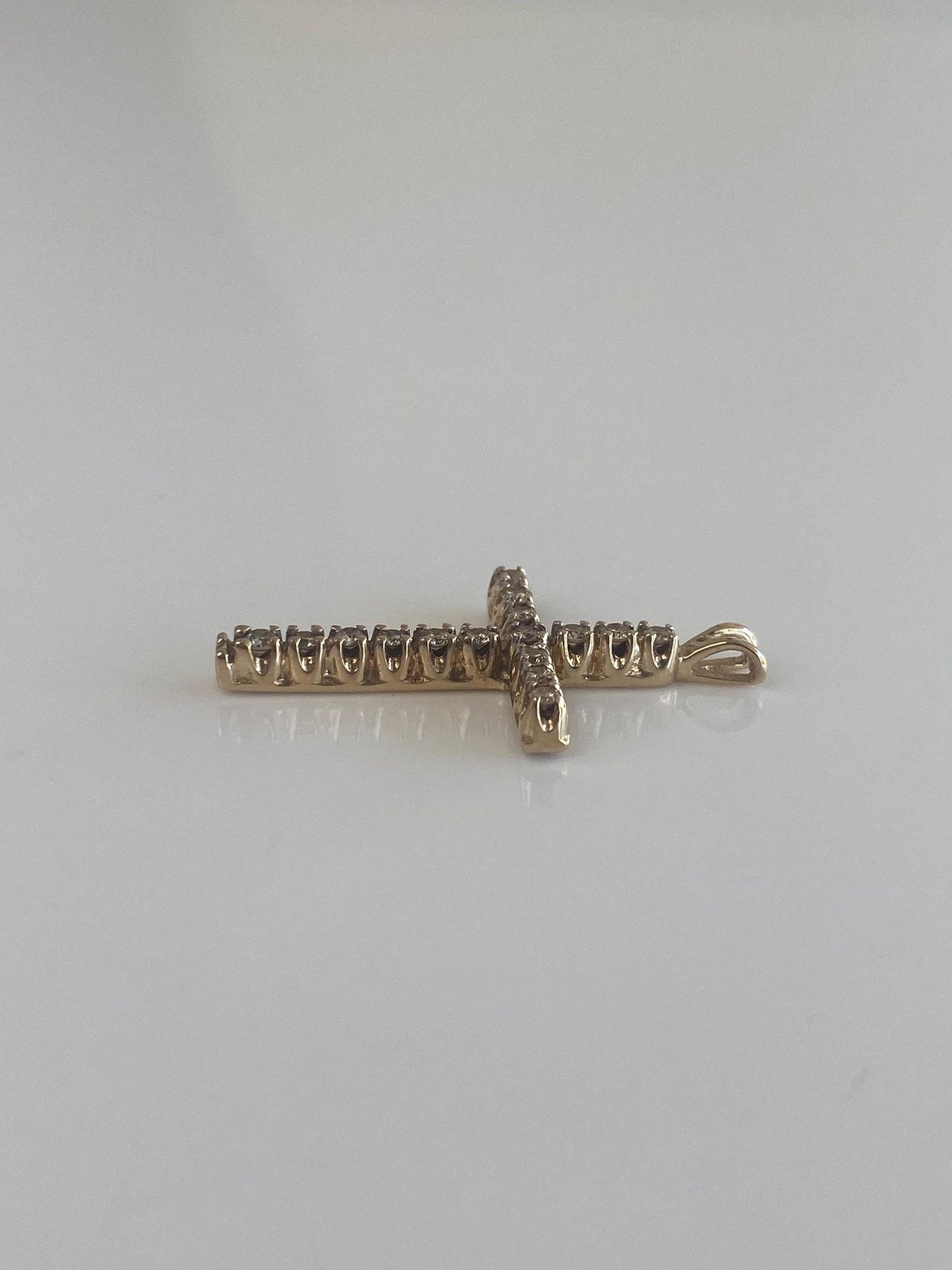 Vintage Solid 10k Yellow Gold Champagne Diamond Cross Charm