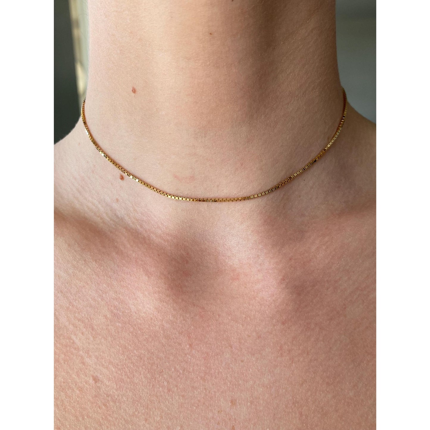 Vintage Solid 14k Yellow Gold Box Chain Necklace - 13.5 inches