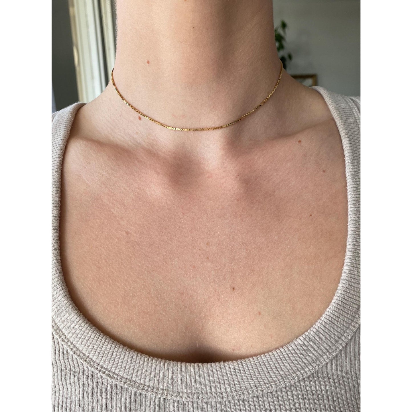 Vintage Solid 14k Yellow Gold Box Chain Necklace - 13.5 inches