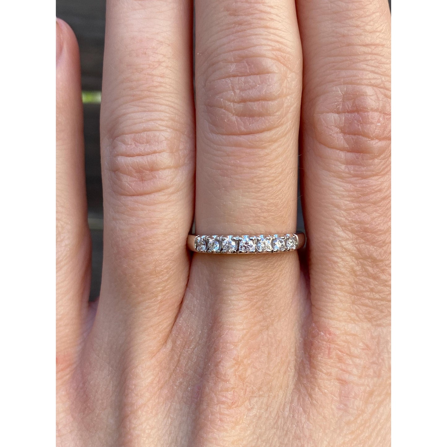 Vintage Solid 14k White Gold Diamond Ring Band - Size 6.75