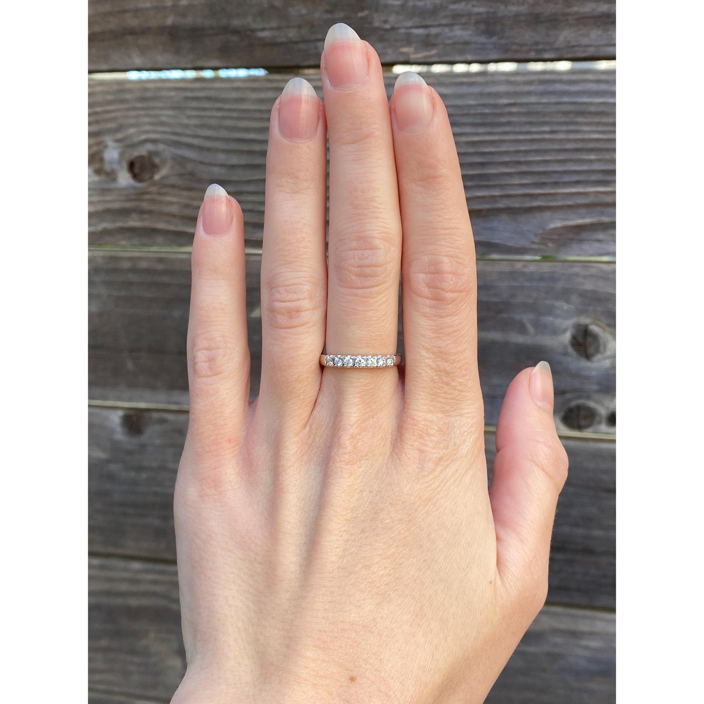 Vintage Solid 14k White Gold Diamond Ring Band - Size 6.75