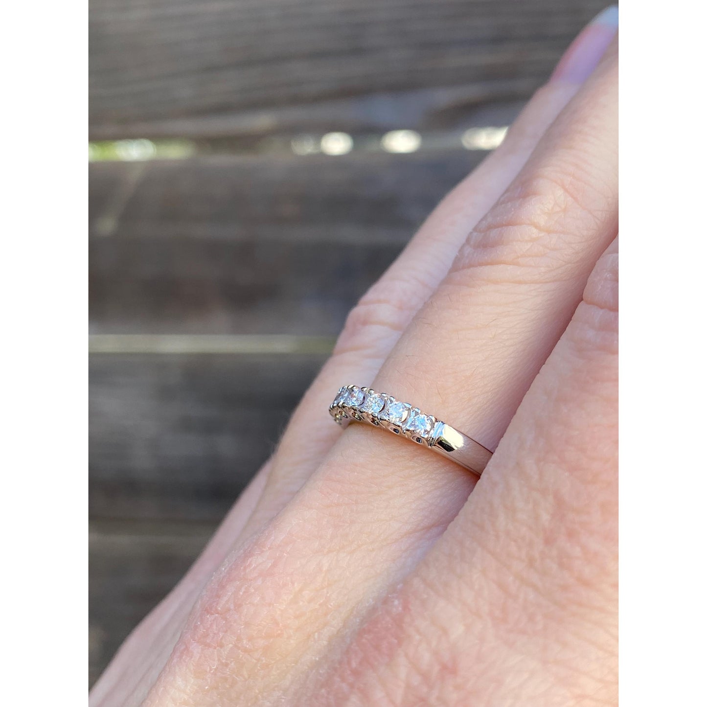 Vintage Solid 14k White Gold Diamond Ring Band - Size 6.75