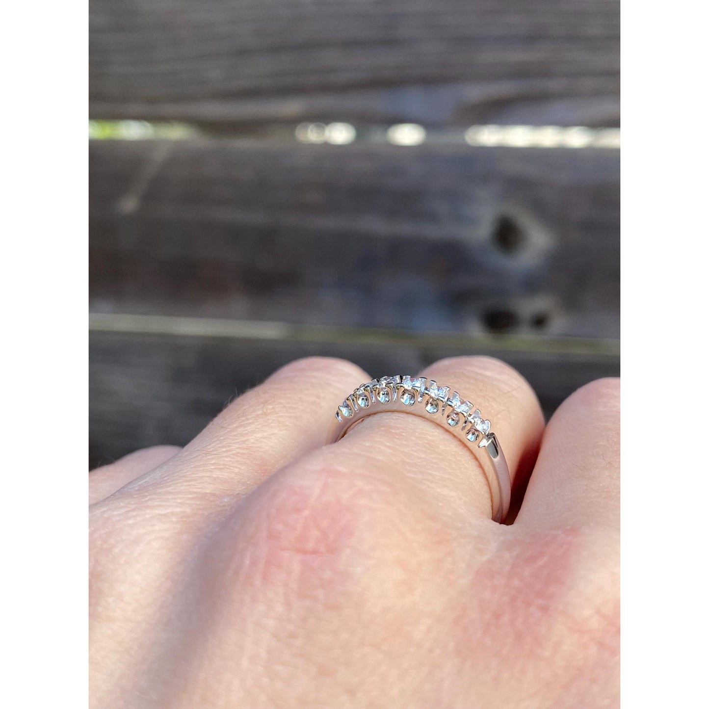 Vintage Solid 14k White Gold Diamond Ring Band - Size 6.75