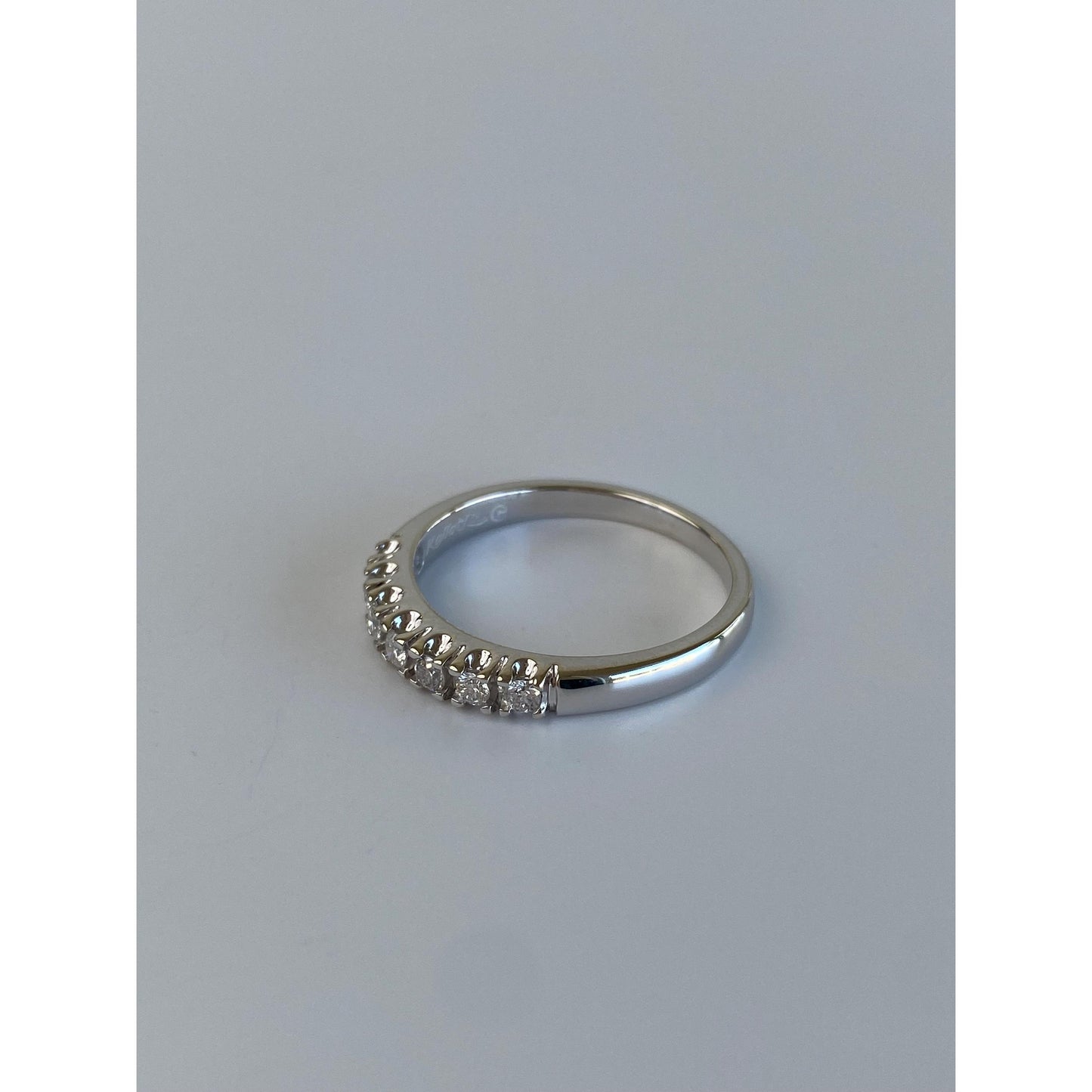 Vintage Solid 14k White Gold Diamond Ring Band - Size 6.75