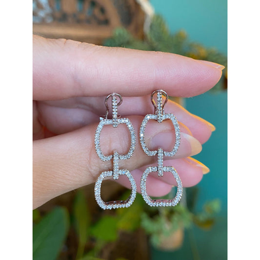 Vintage Solid 14k White Gold Diamond Dangle Stud Earrings