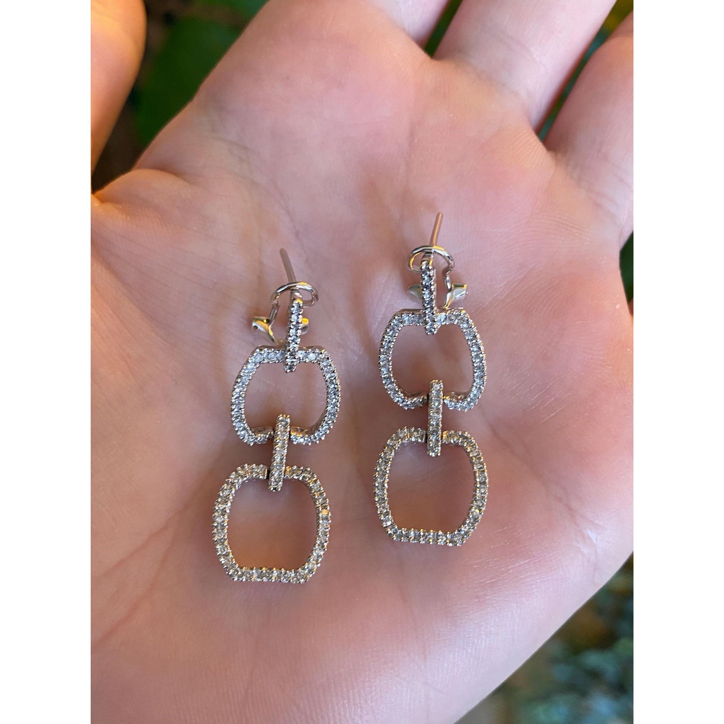 Vintage Solid 14k White Gold Diamond Dangle Stud Earrings