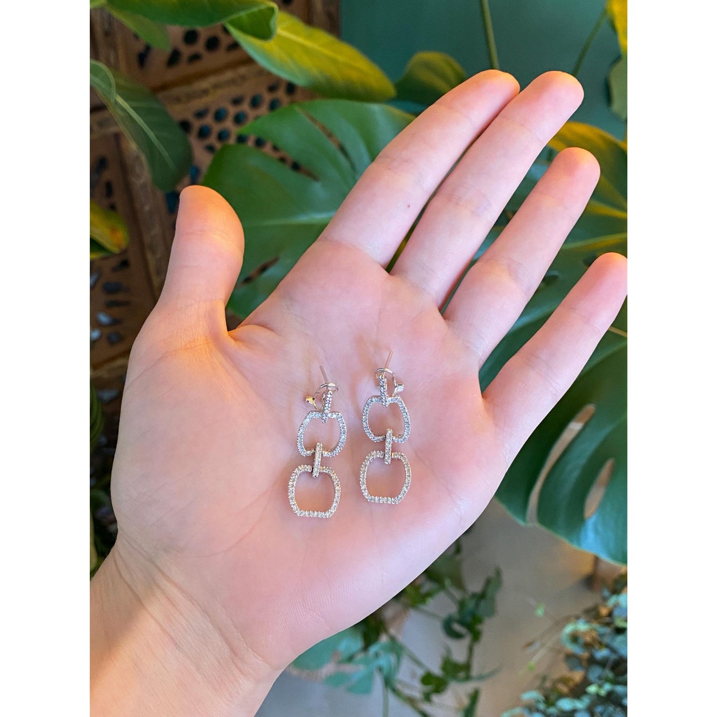 Vintage Solid 14k White Gold Diamond Dangle Stud Earrings