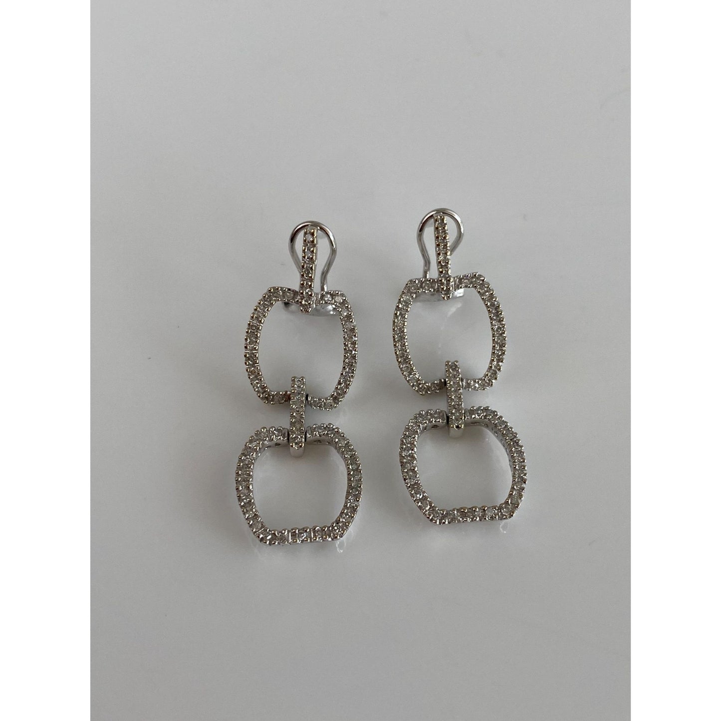 Vintage Solid 14k White Gold Diamond Dangle Stud Earrings