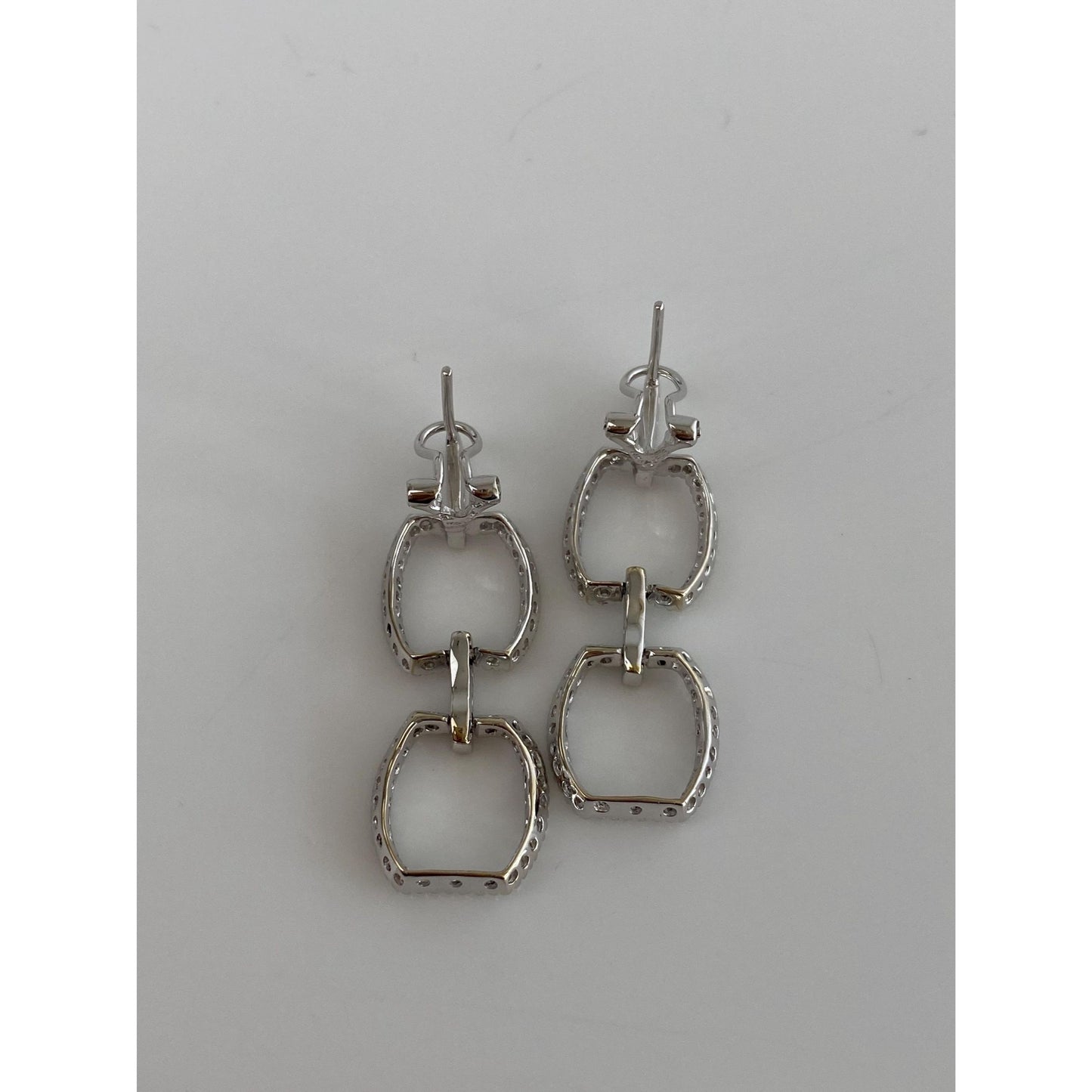 Vintage Solid 14k White Gold Diamond Dangle Stud Earrings