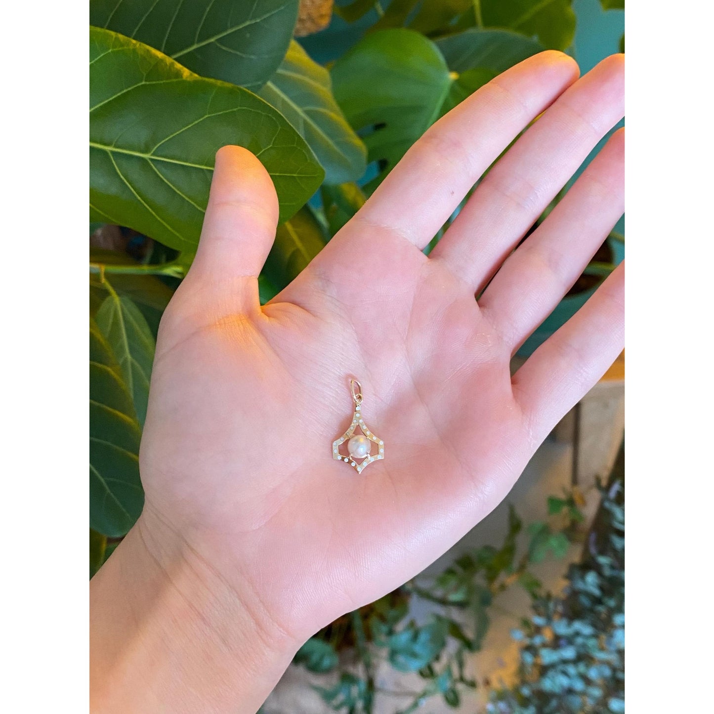 Vintage Solid 10k Yellow Gold White Enamel Pearl Charm