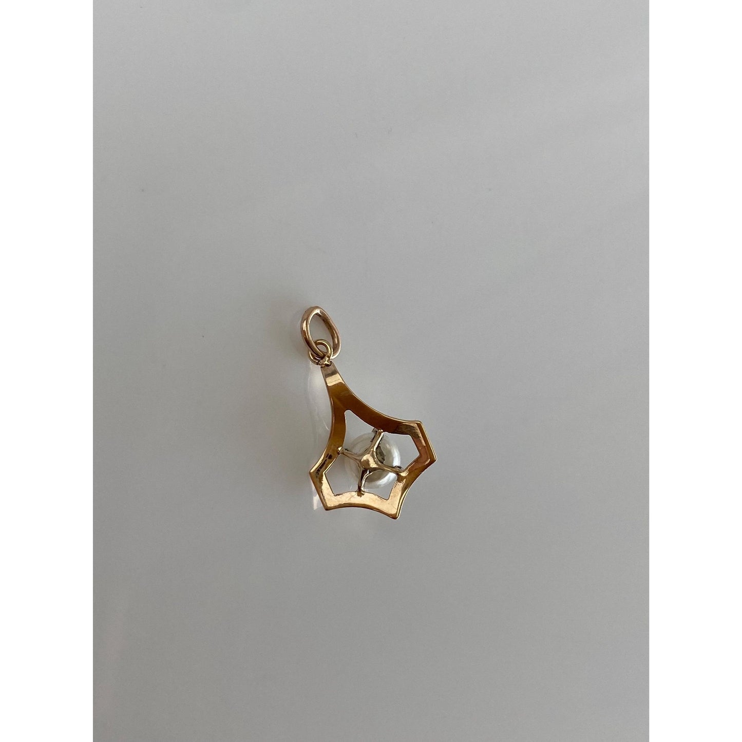 Vintage Solid 10k Yellow Gold White Enamel Pearl Charm